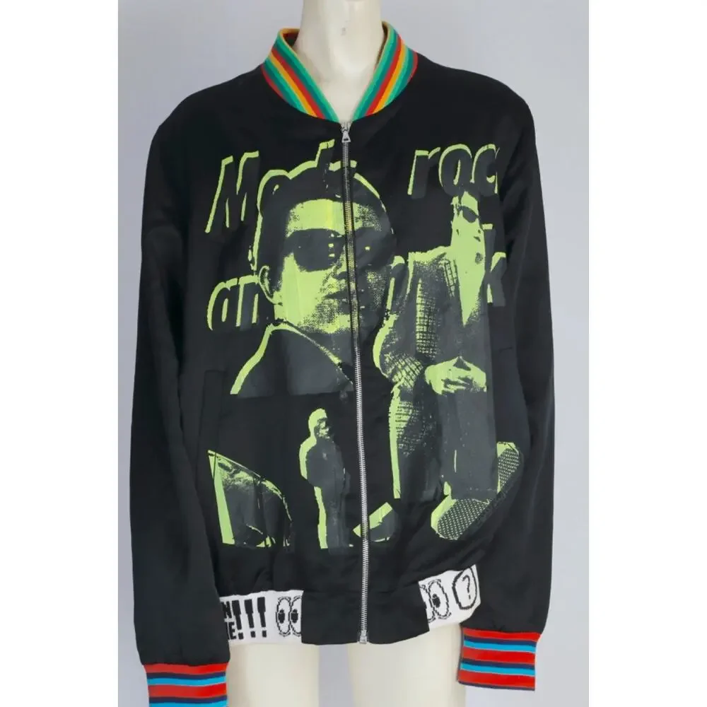 Libertine Jacket M Black Satin Graphic Bomber Punk Rocker Mod Neon Pop Art USA